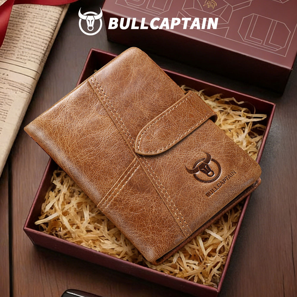 Captain Niu Men's Genuine Leather Wallet Short Vertical Style Multifunctional Detachable with Coin Pocket Business Casual Coin Purse