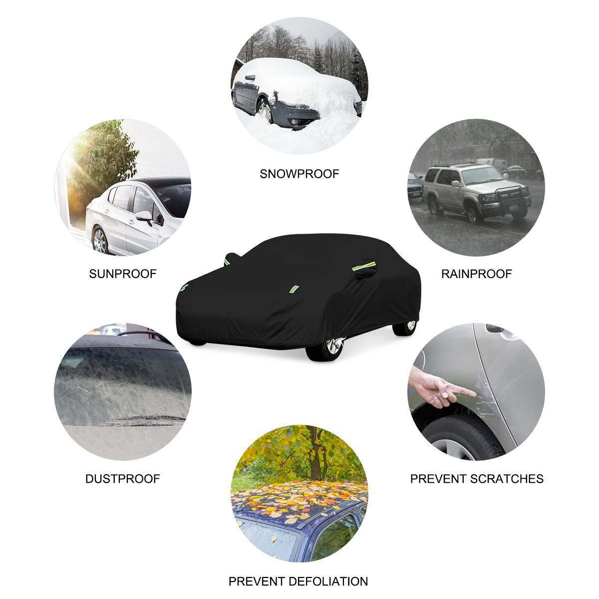 In-Stock Cross-Border Car Cover, Full Black Heat-Absorbing Car Cover, Waterproof, Sun-Proof, Rain-Proof, Oxford Cloth for Outdoor Car Body