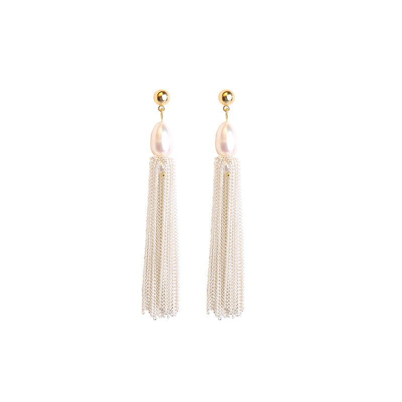 Orecchini pendenti baroque con perla e lunga catena elegante_voghion.com