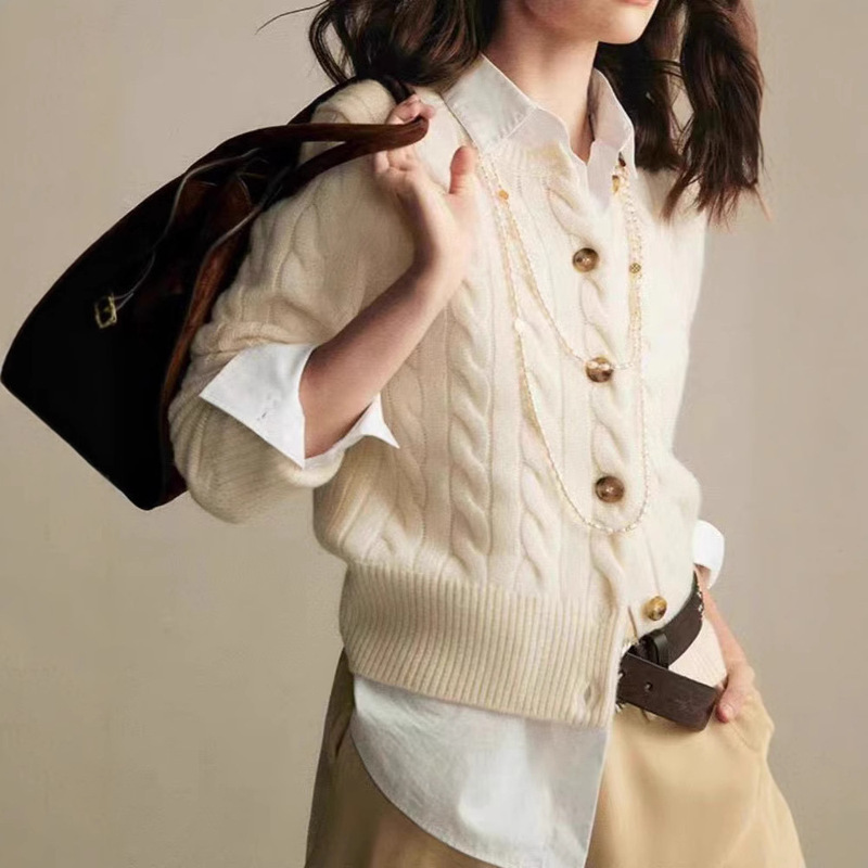 Autumn and Winter New Embroidered Pony Australian Merino Pure Wool Twisted Cardigan Women's Noux Thickened Sweater Jacket