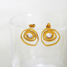 跨境小众款个性不规则玫瑰花描边框镶嵌闪耀锆石不掉色女耳环饰品