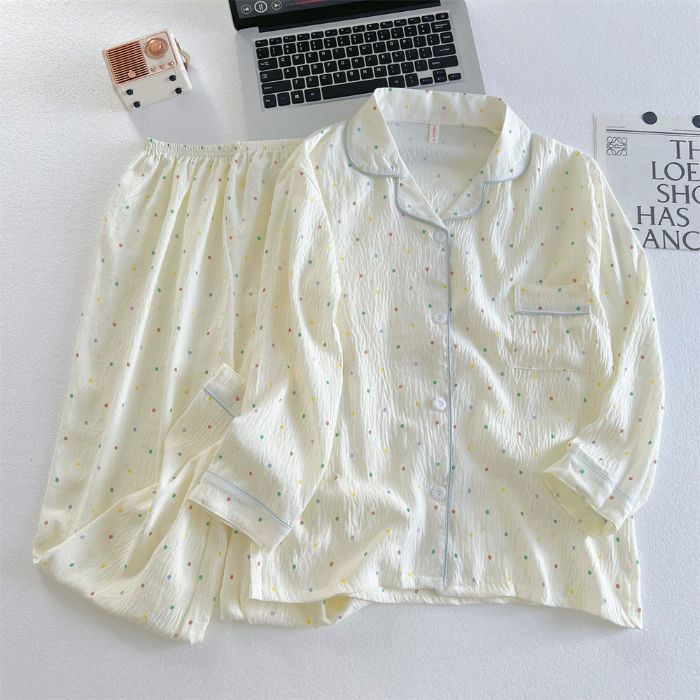 Pijamas al por mayor transfronterizos para mujer traje de algodón de nube de manga larga de otoño de dibujos animados lindo cárdigan de alta gama solapa servicio a domicilio