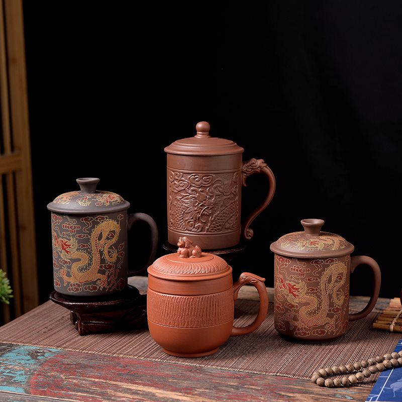 Vintage Zisha Cinnabar Office Cup Tea Cup Special Master Cup Ceramic Meeting Tea Cup Tea Cup with Handle