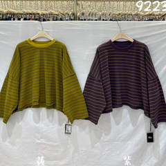 we2025秋季新款女圆领日系棉打底衫文艺风ins外贸条纹套头小清新