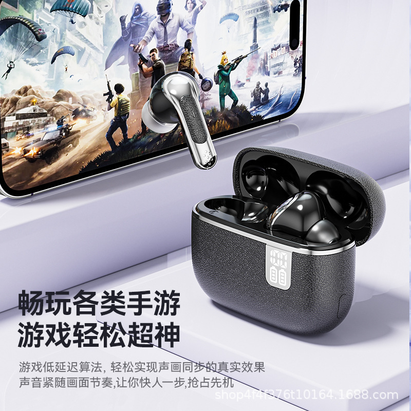 Q77 Cross-Border Compact Leather Pattern Black Power Screen Display Bluetooth Smart Headset Digital Display Hot Selling Bluetooth Headset