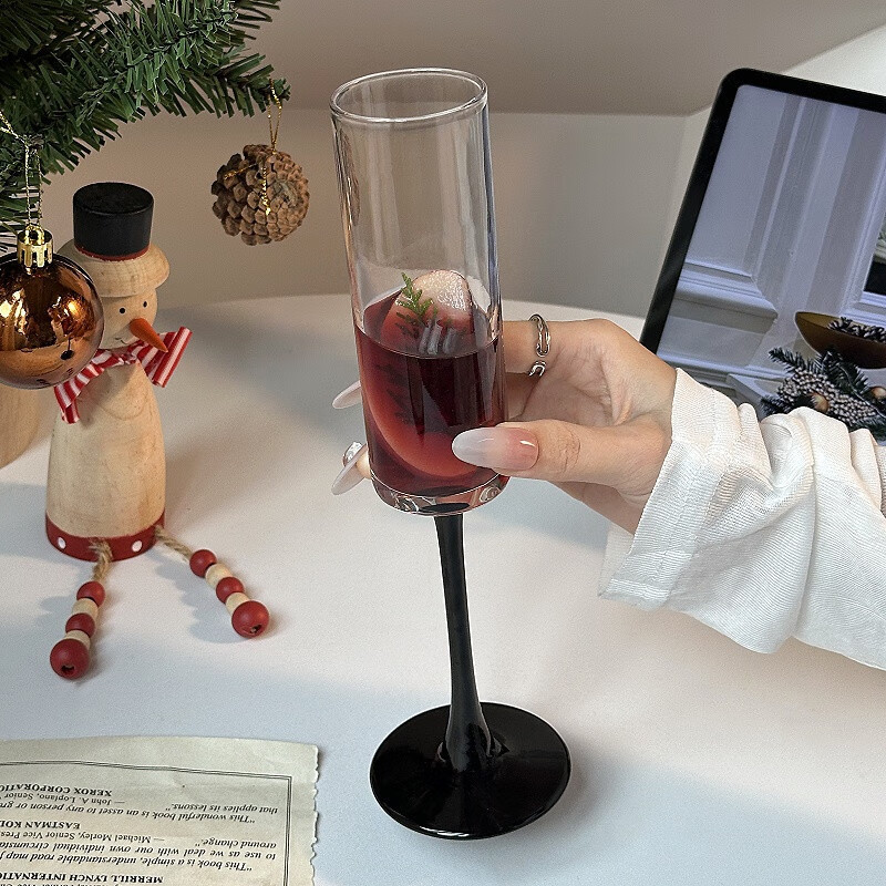 红杆黑杆香槟杯家用高级感创意鸡尾酒杯玻璃红酒杯高脚杯起泡酒杯|undefined