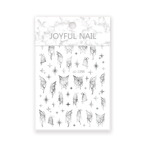 Elegant Butterfly Sticker Nail Art Star and Moon Butterfly Style 3D Back Glue Sticker Black and White Aurora Silver Nail DIY Decal Wholesale