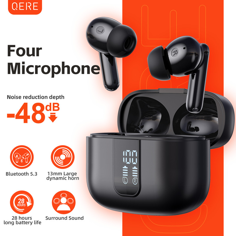 Qere E50 Sports Fitness Bluetooth Headset Wireless Power Display Sweat-Resistant 5.3 Touch Control Smart Low Latency