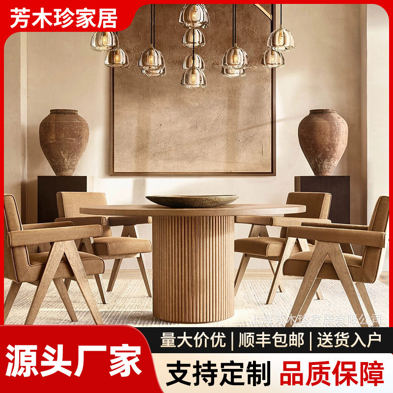 Rh American Country Solid Wood Round Dining Table Dining Chair French Restaurant Coffee Table Home Dining Table Conference Table Designer