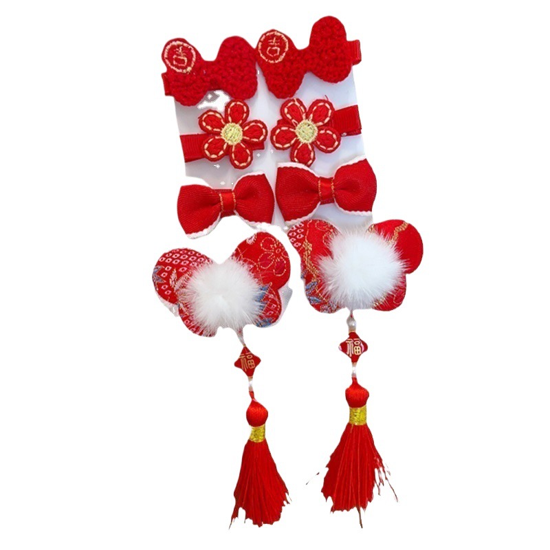 Estilo chino Año Nuevo tocado de Año Nuevo para Niños Accesorios para el cabello de peluche niña arco Año Nuevo horquilla bebé horquilla festiva