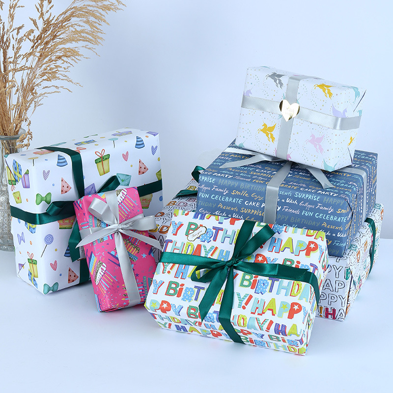 Amazon nuevo papel adhesivo doble Inglés Día de San Valentín Regalo de Cumpleaños embalaje vacaciones regalo papel DIY traje