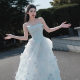 Blue Flower Evening Dress Dress Women's 2025 New High-end Light Luxury High-end Adult Ceremony Art Test Light Wedding Dress Bride