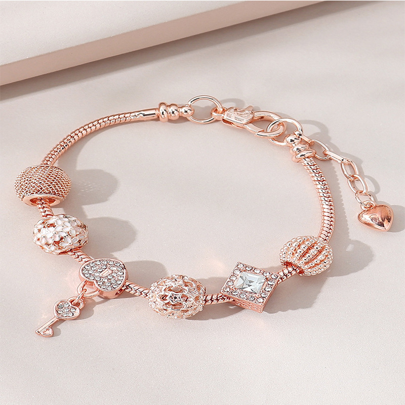 Panjia pulsera Dora DIY cuentas transfronterizas explosivas accesorios de aleación goteo de aceite diamante adhesivo llave de corazón pulsera de bronce image 7