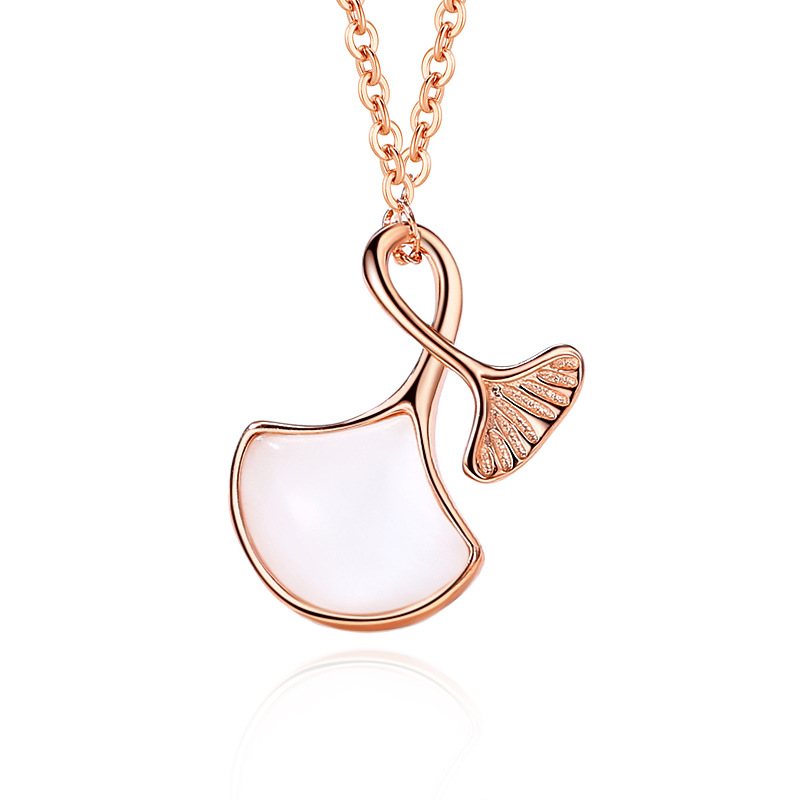 Sansheng Lucky blanco fritillary albaricoque collar de la hoja de las mujeres Luz de lujo simple clavícula cadena sentido s925 plata todo-fósforo de la joyería