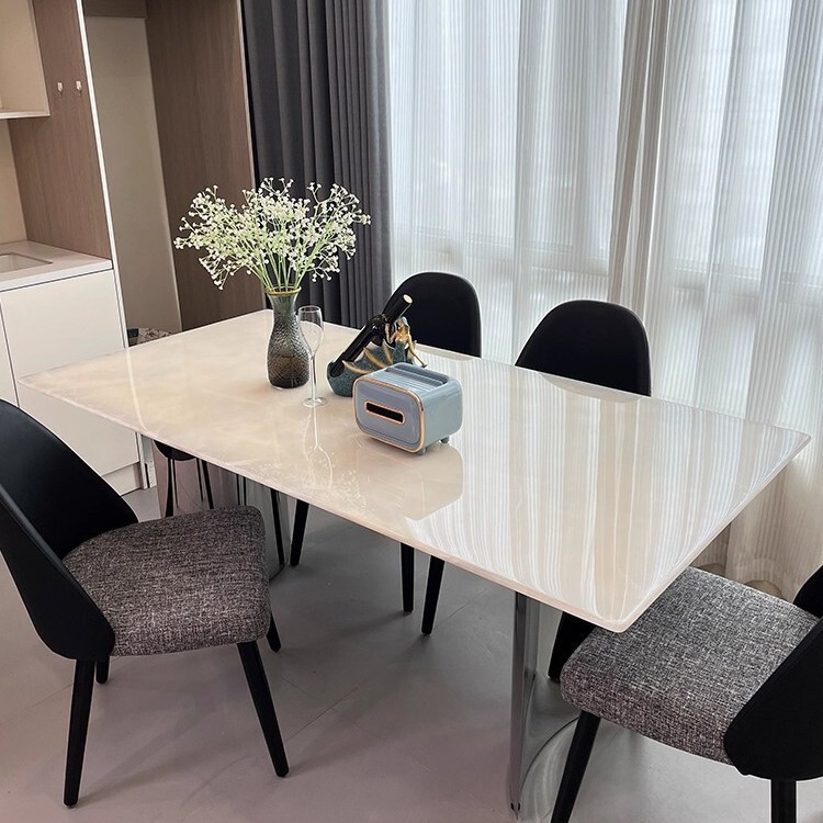 Italian Natural Marble Dining Table, High-End White Ice Jade, Light Luxury Stone, High-End Dining Table, Modern and Simple Home Use Italian Natural Marble Dining Table, High-End White Ice Jade, Light Luxury Stone, High-End Dining Table, Modern and Simple Home Use