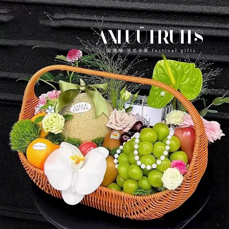仿藤创意手工法式提篮新款编织水果篮藤艺野餐篮子