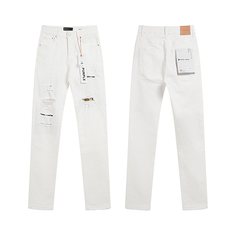 Purple Brand nueva impresión de salpicaduras de tinta hermosa marea calle alta retro agujero casual pantalones de mezclilla para hombres y mujeres