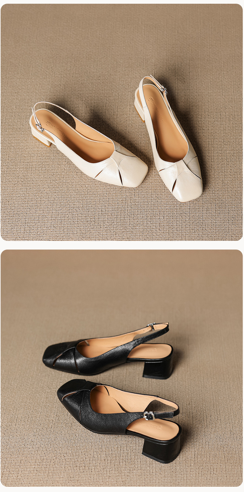 Sandal nữ mũi vuông da cừu hở mũi gót vừa dày — đen chi tiết 19