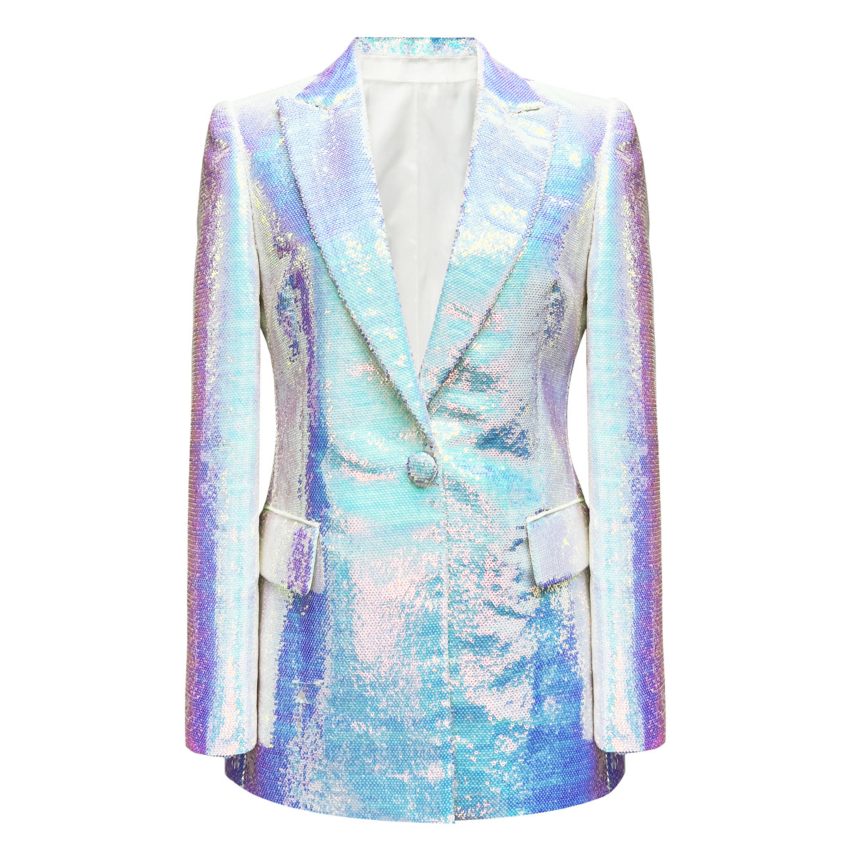 Blazer de Longitud Media con Lentejuelas para Mujer con Un Botón para Escenario