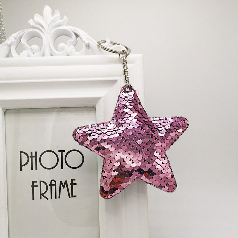 Amazon cross-border five-angle stars colorful sequins keychain pendant ladies car luggage accessories wholesale