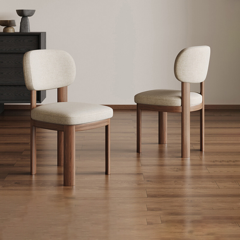 法式复古雅栖实木餐椅轻奢简约高级感棉麻透气饭桌椅家用靠背椅子