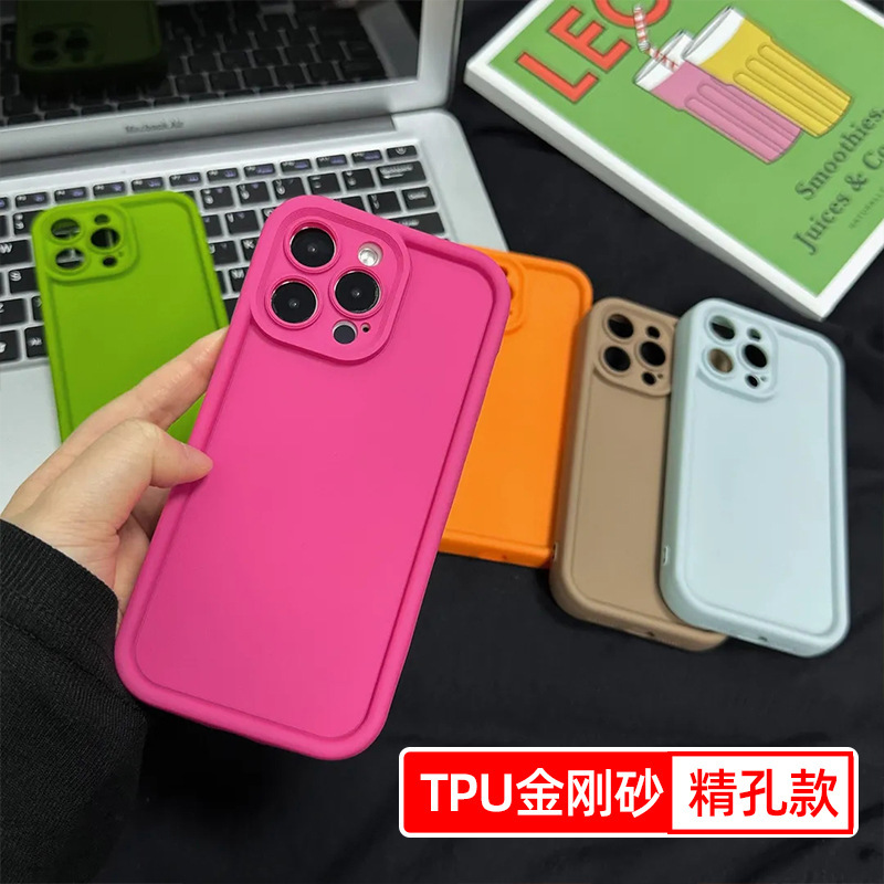 Suitable for Iphone15Pro Mobile Phone Case Simple 12 Fine Holes 17 Internet Celebrity Emery 13/14 Protective Cover Xr Wholesale