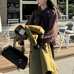【钟灵】复古D制印花衬衫上衣女秋季法式飘带减龄洋气宽松设计感