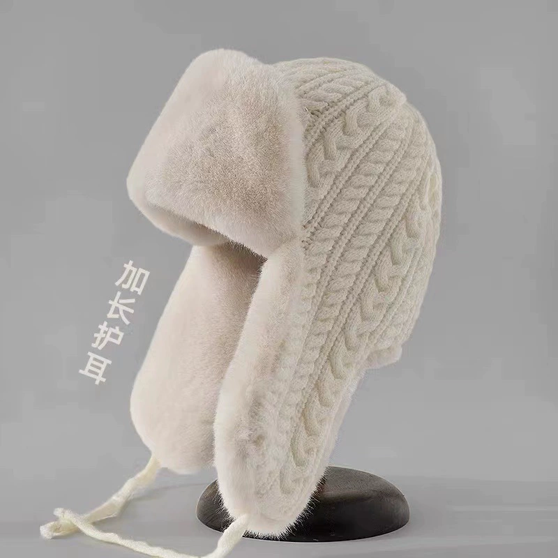 韩版冬天加绒加厚毛线帽子女可爱针织帽护耳滑雪帽骑车保暖雷锋帽