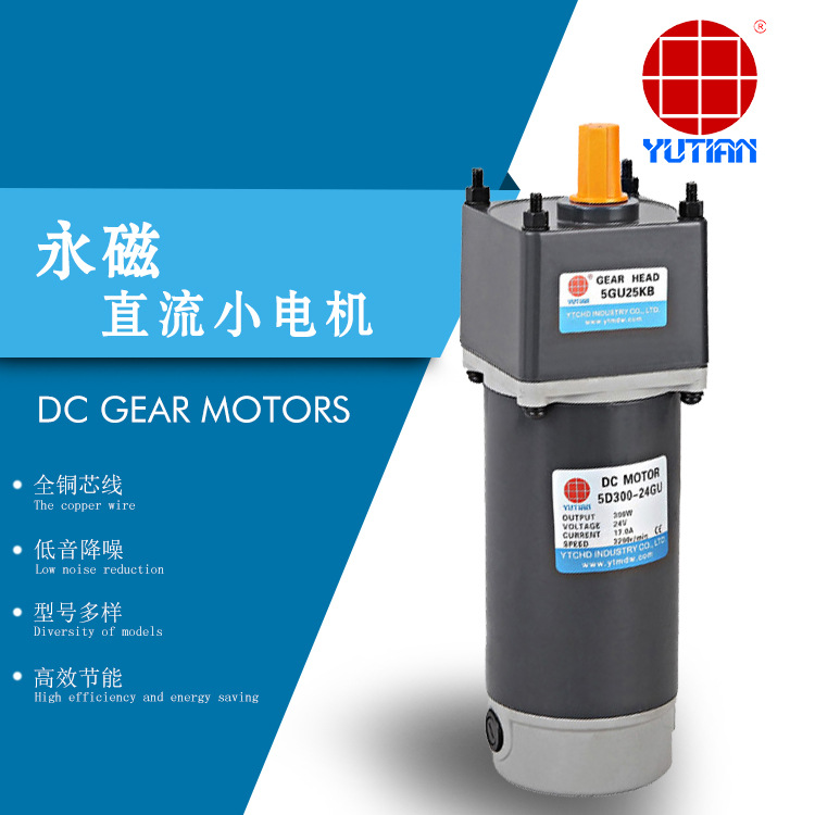 厂家直销雨田电机300瓦直流马达 48V直流调速电机 5D300-24A-32S