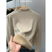 冬季加绒加厚针织打底衫女一体绒半高领套头毛衣保暖内搭上衣纯色