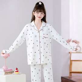 厂家直销批发爆款新款睡衣女士春秋季开衫长袖翻领印花家居服套装