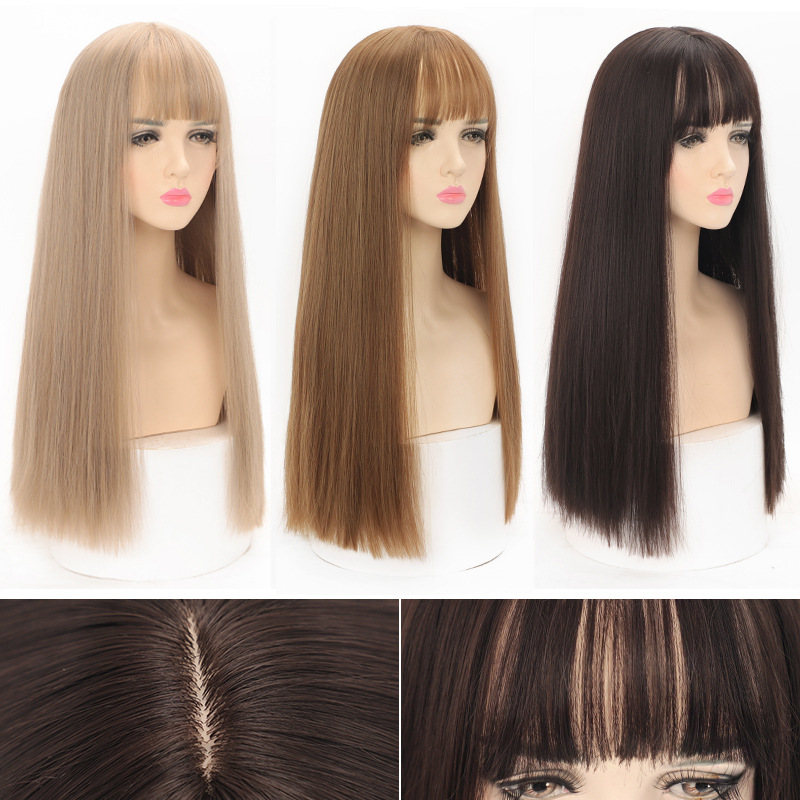 [Upgrading Elastic Network]Wig Long upgrade natural Headgear atmosphere Bangs Long straight hair natural