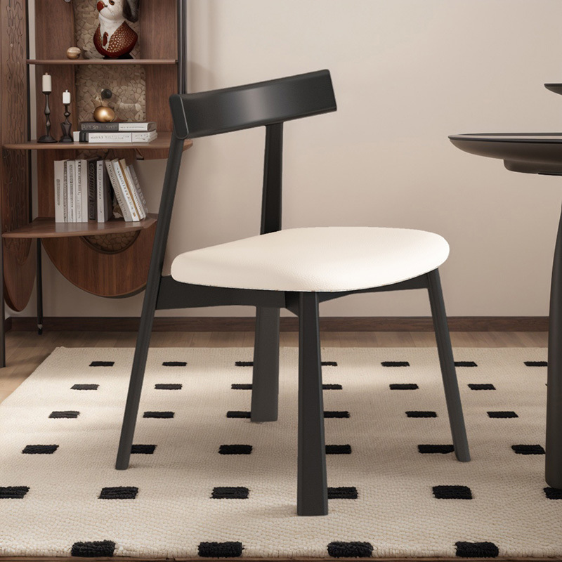 Silla de comedor de madera maciza nórdica, tela de lino y algodón para el hogar, estilo retro, silla trasera de cuero de microfibra, mesa y silla de comedor de hotel, taburete