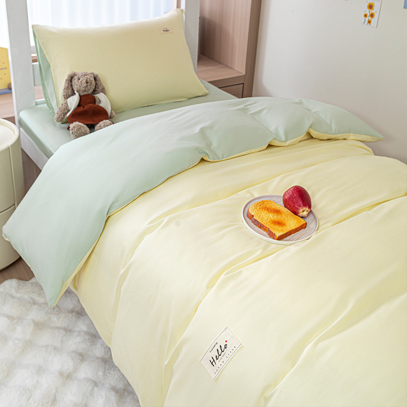 Cama de dormitorio de un solo estudiante de algodón de tres piezas, funda de edredón de algodón simple, sábana, sábana, ropa de cama de cuatro piezas
