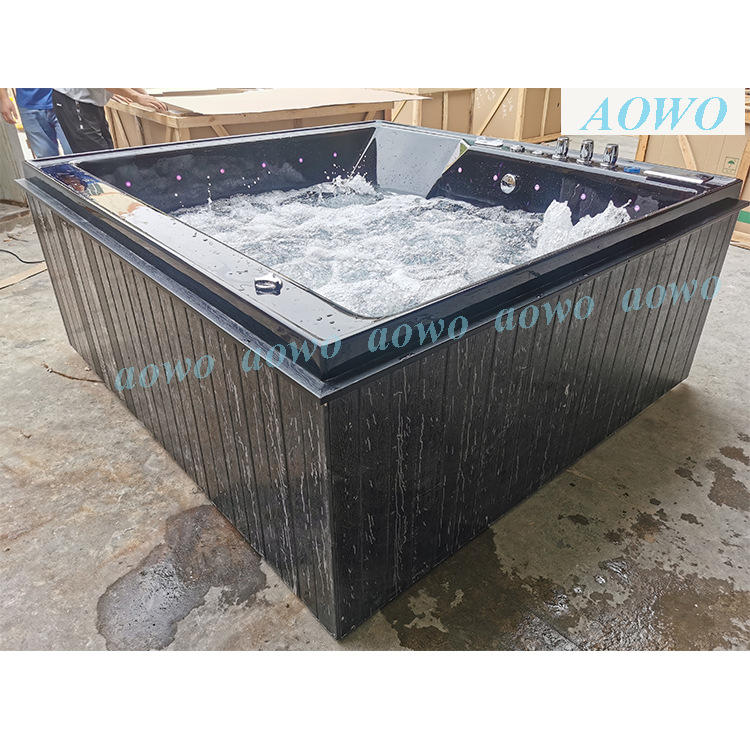 3-4 personas al aire libre bañera de masaje bañera surf cascada baño acrílico Piscina independiente Casa SPA negro