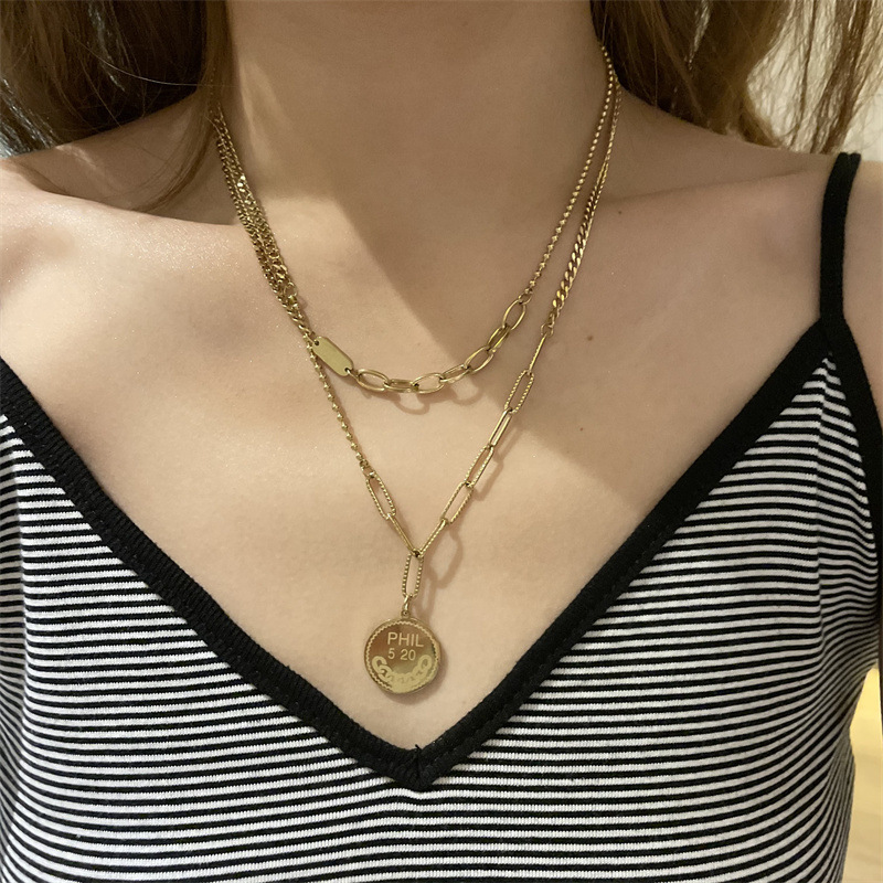 Fashion Gold Coin Pendant Double-layer Necklace display picture 1