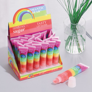 Cross-border explosions rainbow lipstick colorful tear lip gloss sequins rainbow jelly lipstick delicious lipstick bright lips