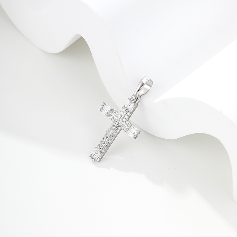 Dije de Circonia para Collar de Aleación de Cobre, Diseño Rectangular, Bañado en Color Blanco image 3