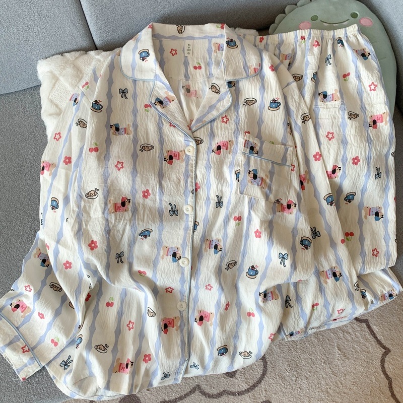 (가슴패드 없음) [윤두미안] 블루줄무늬 닥스훈트 긴팔+바지