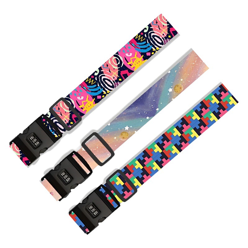 Cross-border Polyester Luggage Belt Code Lock Luggage Strap Cartoon Ethnic Anti-theft Luggage Strap Belt