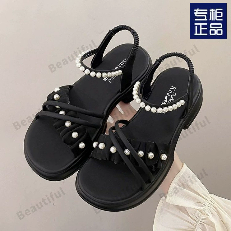 Сандалии для женщин с юбками, летний новый стиль 2025, универсальные сандалии на толстой подошве в стиле феи, с эластичной лентой и мягкой подошвой