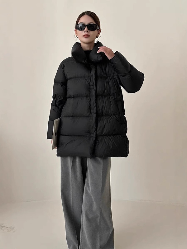 江南家冬新款加厚高端轻奢泡芙感90白鸭绒羽绒服女立领短款面包服|undefined