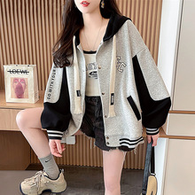 春季大码女装连帽棒球服外套女春秋韩系慵懒休闲百搭学生卫衣开衫