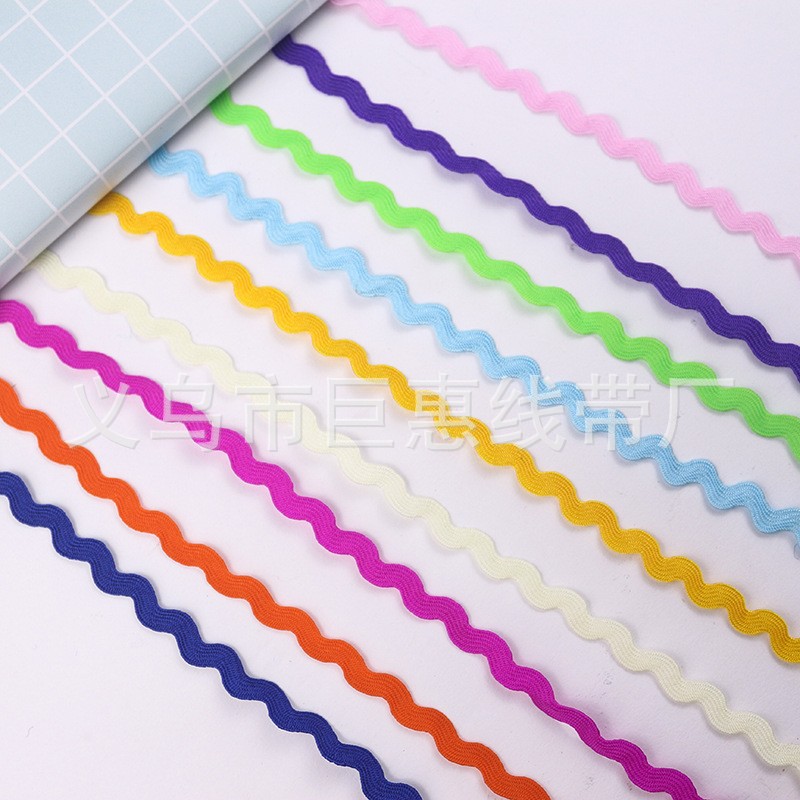 Fábrica al por mayor 5mm cinturón de onda de color en forma de S cinturón lateral curvo cinturón de marinero ropa textil para el hogar cinta de encaje decorativo