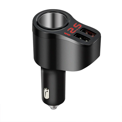 Car charger with dual output, super fast charging, three-way cigarette lighter adapter, multifunctional USB car charger (Mobil şarj cihazları) - 40w-digital-display