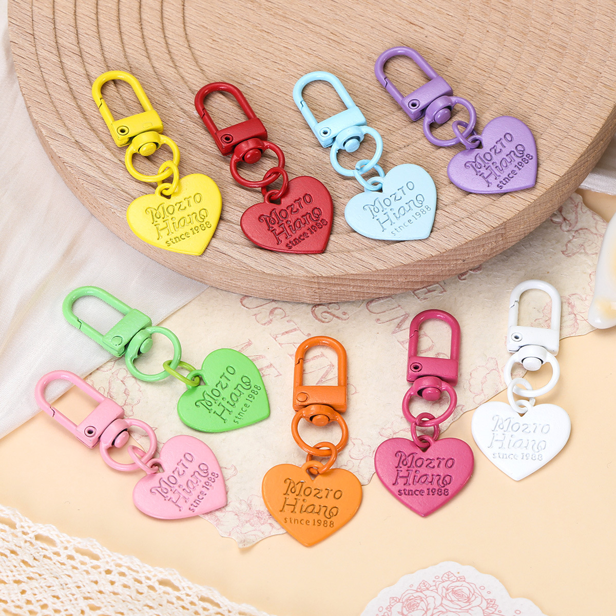 Candy-Colored Heart-Shaped Door Buckle Keychain Small Pendant for Bags and Phone Chains, Painted English Heart Pendant Ornament Decoration
