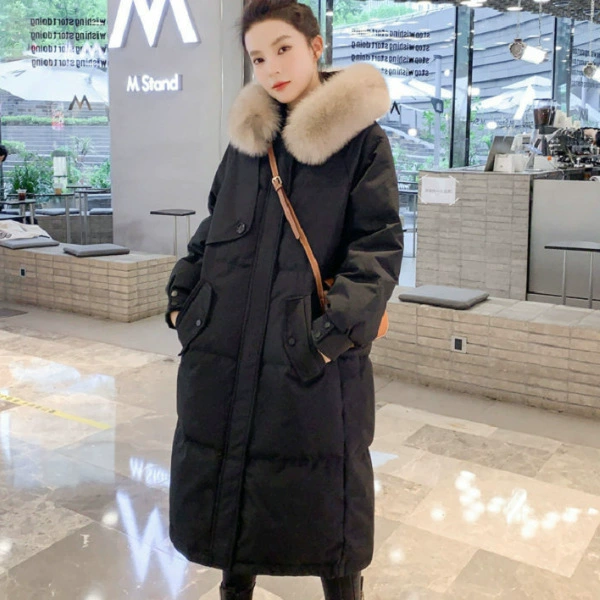 Длинный пуховик для женщин, новинка 2024 года в корейском стиле, пуховик из утиного пуха Pinghu с элитным дизайном.