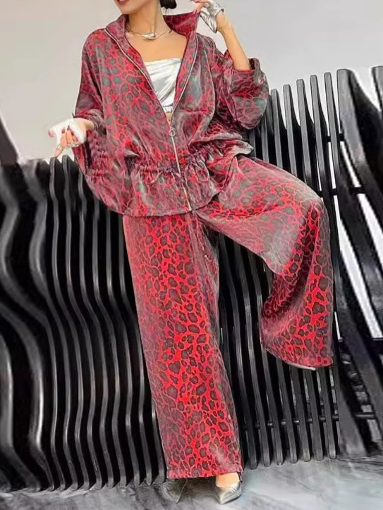 Women's Clothing Autumn Lapel Long Sleeved Leopard Print Casual Suit_voghion.com