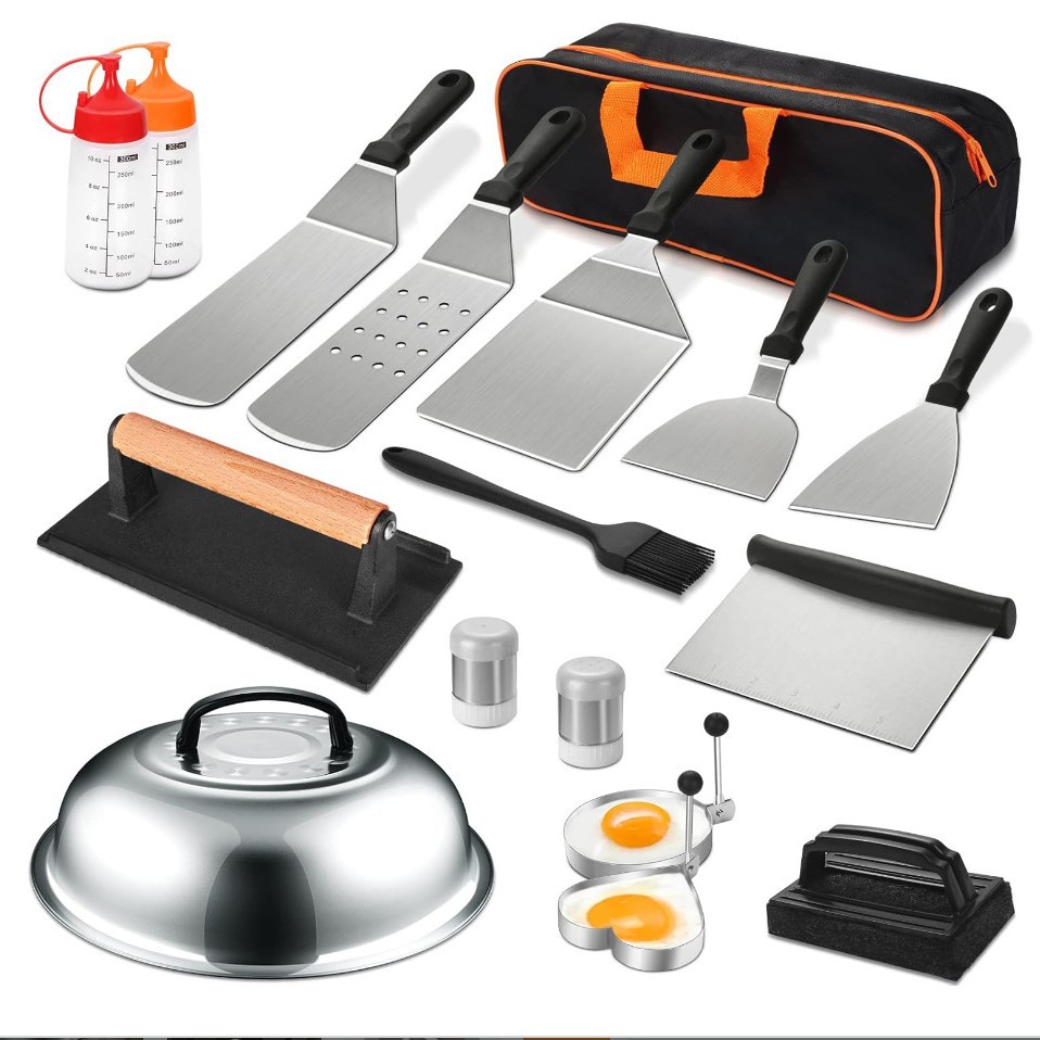 En stock herramienta de barbacoa de acero inoxidable traje de cocina pala de barbacoa teppanyaki herramienta BARBACOA combinación herramienta de barbacoa