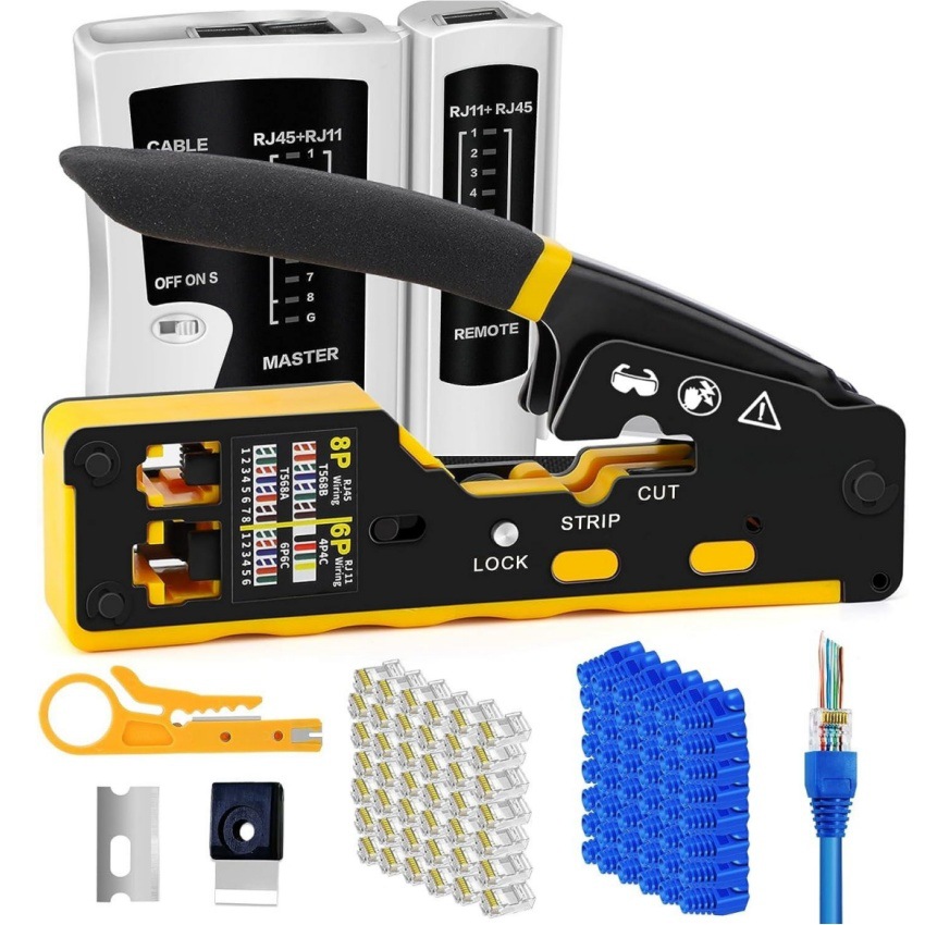 RJ45 다기능 네트워크 클램프 슈퍼 5 크리스탈 헤드 8P6P 네트워크 도구 블레이드 매칭 조합 스루 홀 클램프